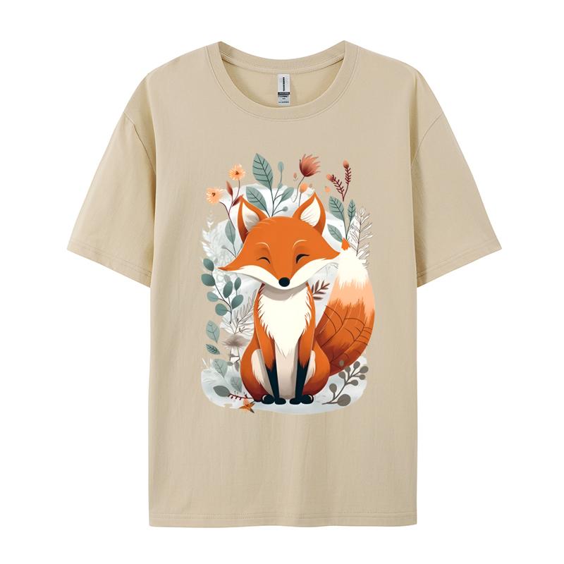 Fox Worship Cute Fox Leaves T Shirts April Fool Day Tops Shirts Short Sleeve For Unisex High Quality Premium Cotton Tshirts