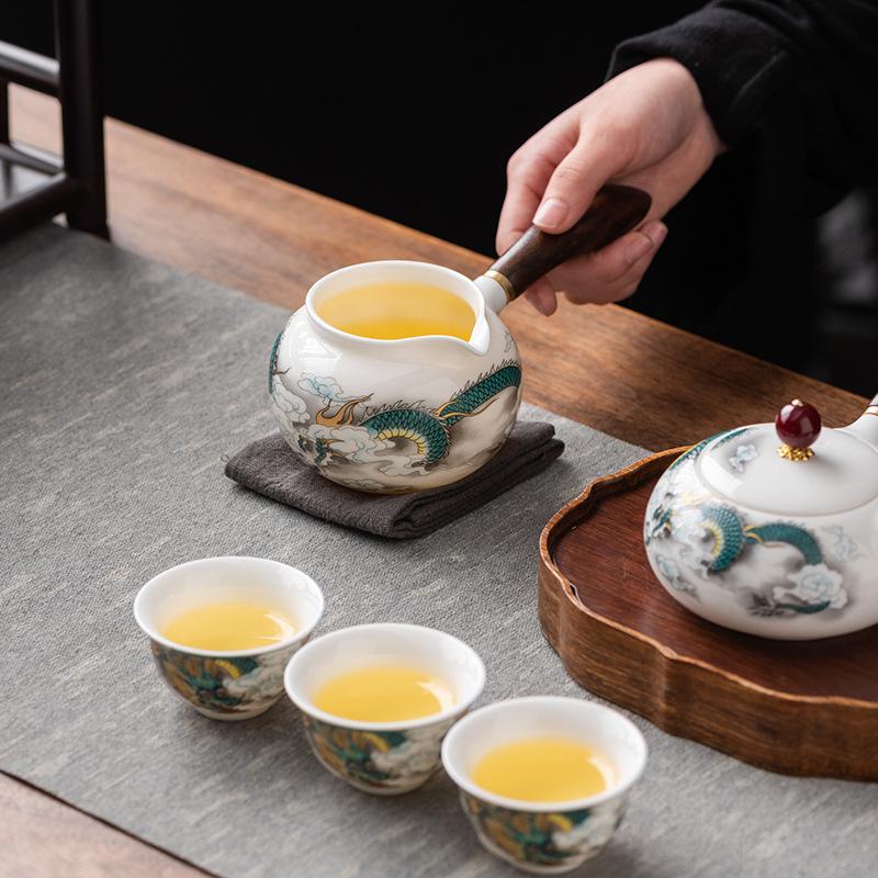 Ceramic Tea Dispenser Fair Cup Tea Pouring Device Tea Sea Suet Jade White Porcelain Fair Cup Solid Wood Side Handle Large Fair Cup