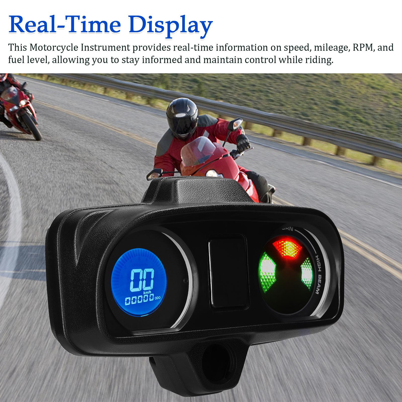 

LCD Motorcycle Speedometer Odometer 10000RPM 199KMCelsiusH Electric Tachometer Fuel Guage 12V Supports 7-Color Backlight Adjustment KMCelsiusH a
