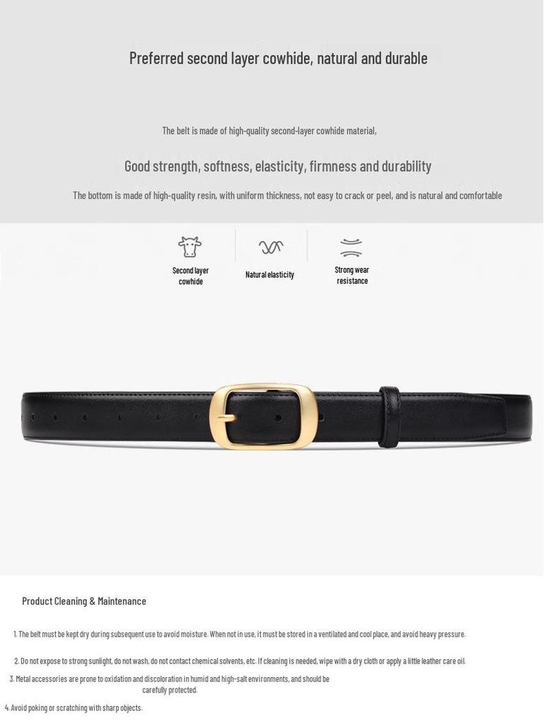 Women's Genuine Leather Versatile Black & Brown Decorative Belt for Jeans