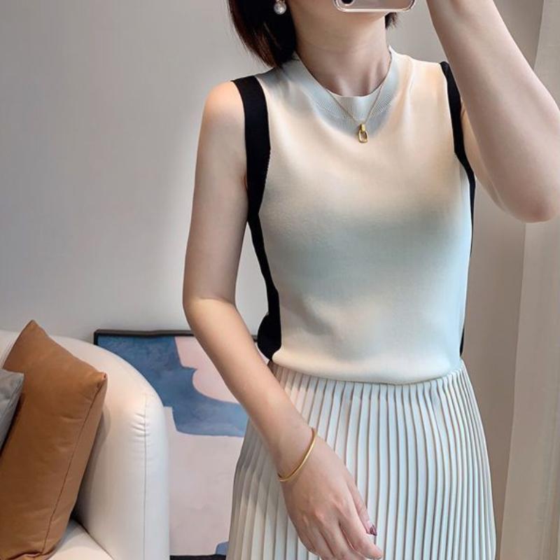 

Женский простой трикотажный топ-жилет с цветными блоками, летняя верхняя одежда, майка из ледяного шелка, без рукавов 2XL белый