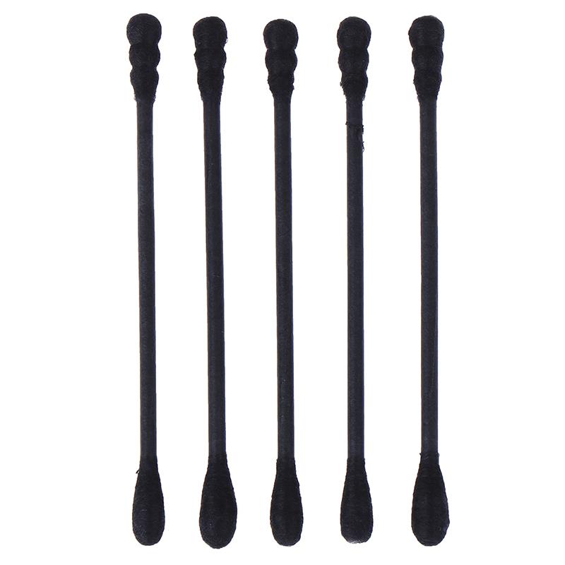 200Pcs Disposable Cotton Swab Spiral Ear Cleaner Black Double Heads Medical Swab Lipstick Eyebrow Eyelash Cotton Bud Makeup Tool