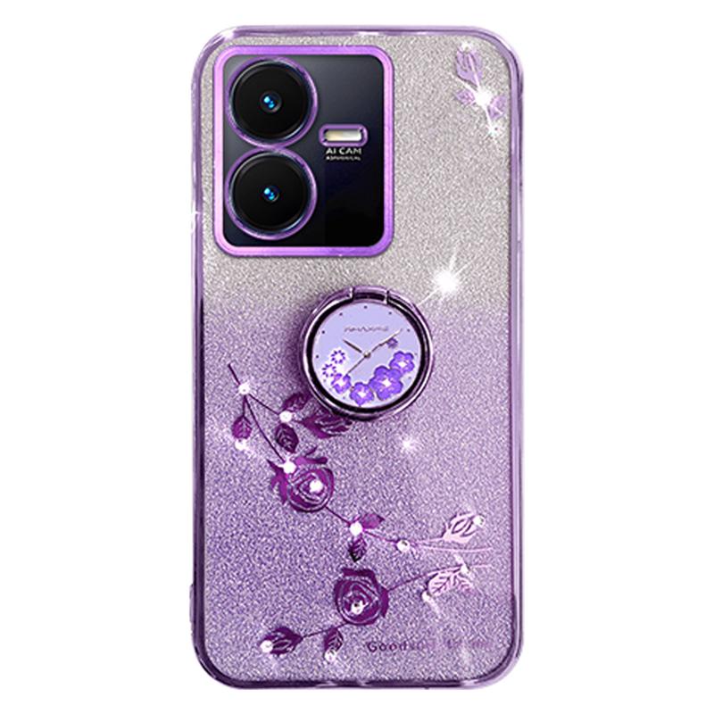 

KADEM For vivo Y22 4G/Y22s 4G Case Rhinestone Decor Flower Pattern TPU Phone Cover Purple