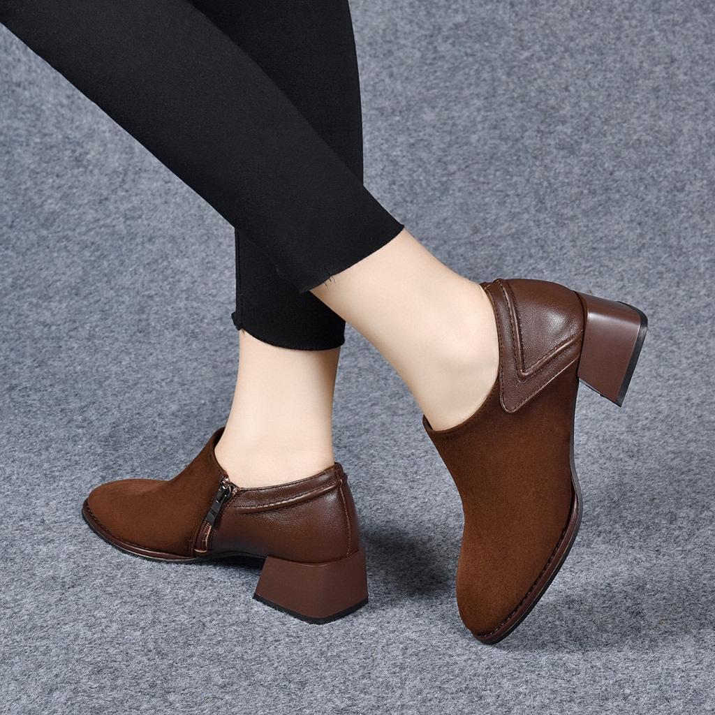 Medium Heel Single Shoes Women's Autumn New Deep Mouth Round Head Square Heel Fashion Shoes Personalized Women's Four Seasons Shoes