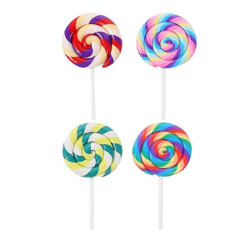 4pcs High Simulation Swirl Lollipops Colorful Clay Sweet Lollipop Charms For Birthday Party Decoration Creative Photo Prop Fake Candy Decorations