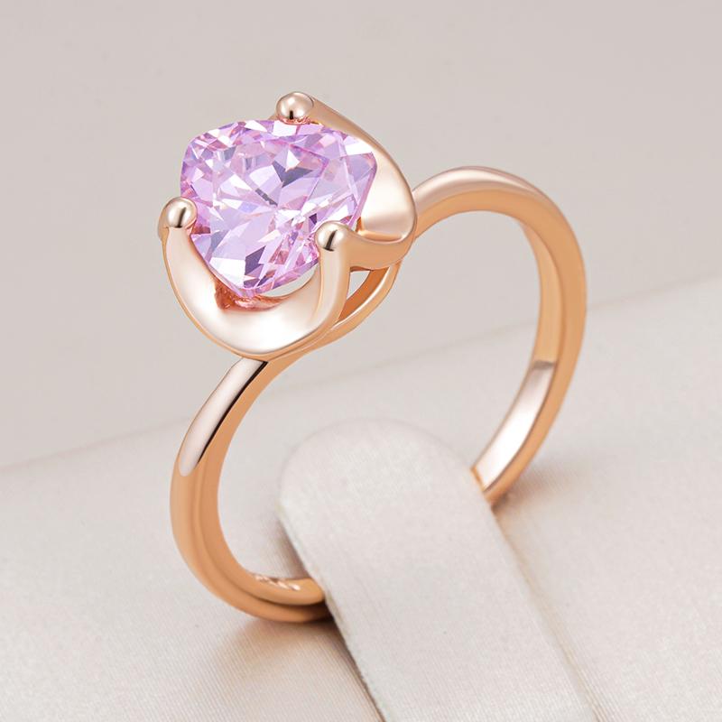 Romantic Pink Natural Zircon Wedding Bridal Rings For Women  Rose Gold Luxury Couple Gift Simple Daily Fine Jewelry