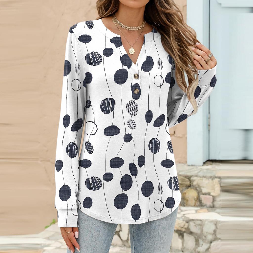 Women's Fashion Casual Floral Print Long Sleeve T-Shirt Pullover Top