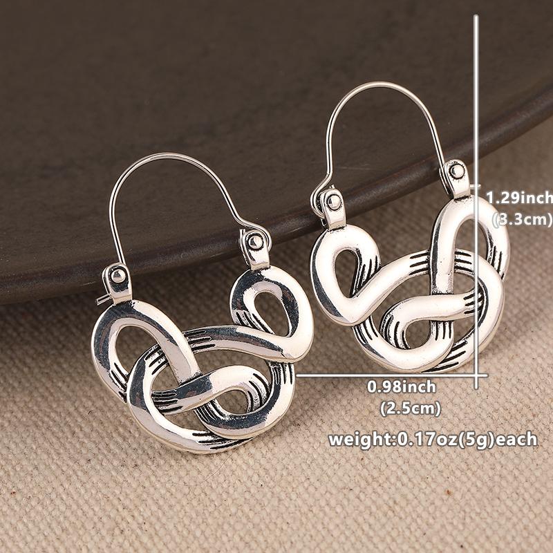 Ethnic Style Metal Silvery Plated Geometric Distortion Hoop Earrings for Women's Vintage Personality Hollow Earrings Accessories