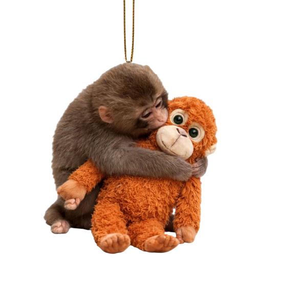 Monkey Hugging Plush Toy Keychain 2D Monkey Acrylic Keychain for Backpack Purse Car Keys Emotional Gift for Family Friends B