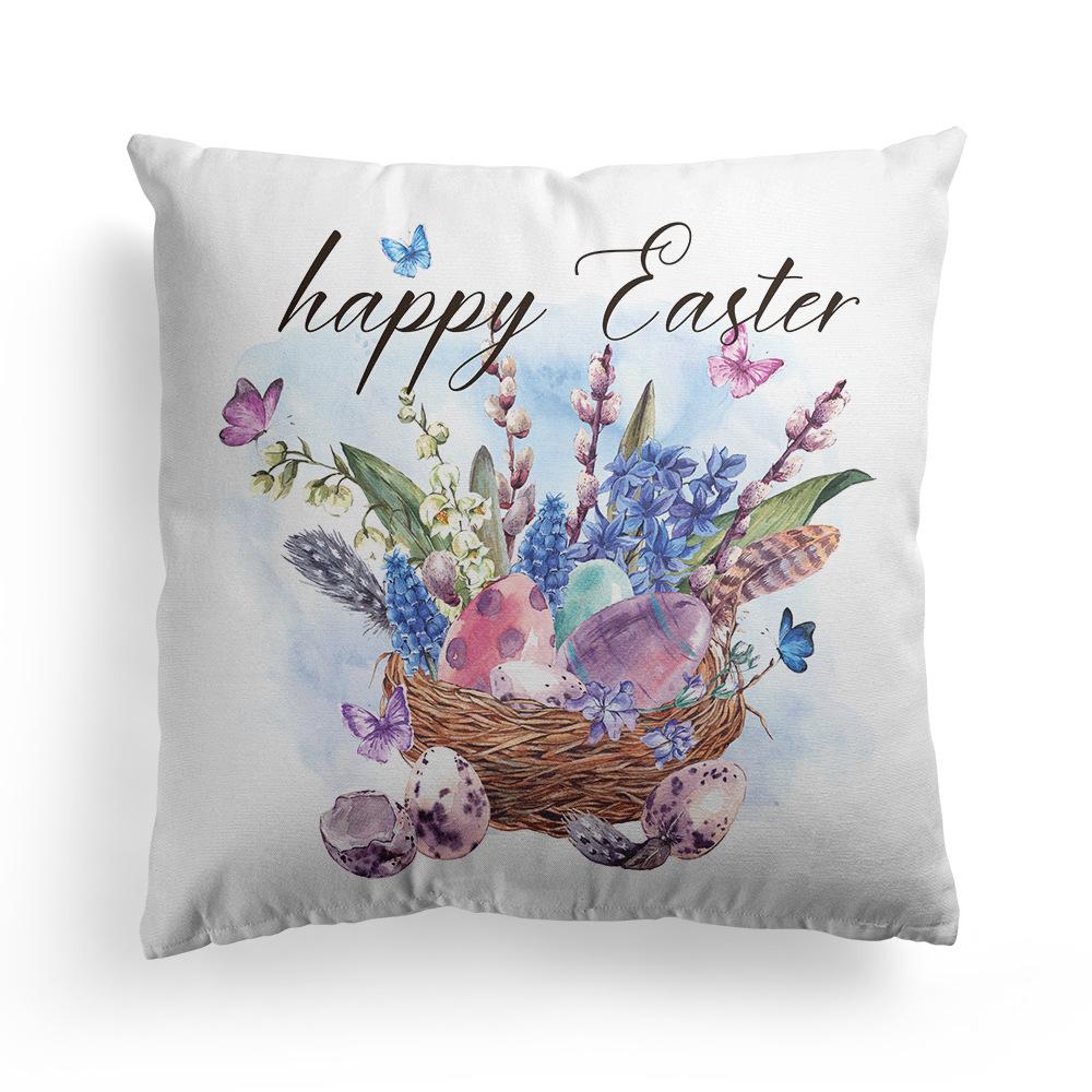 Easter Pillowcase Nordic Festival Rabbit Flowers Garland Home Peach Leather Velvet Pillow Cushion Cover