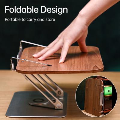 Bisofice Desktop Book Stand Wooden Panel & Page Clips Foldable and Angle for Reading with 360° Rotating Base for Textbook