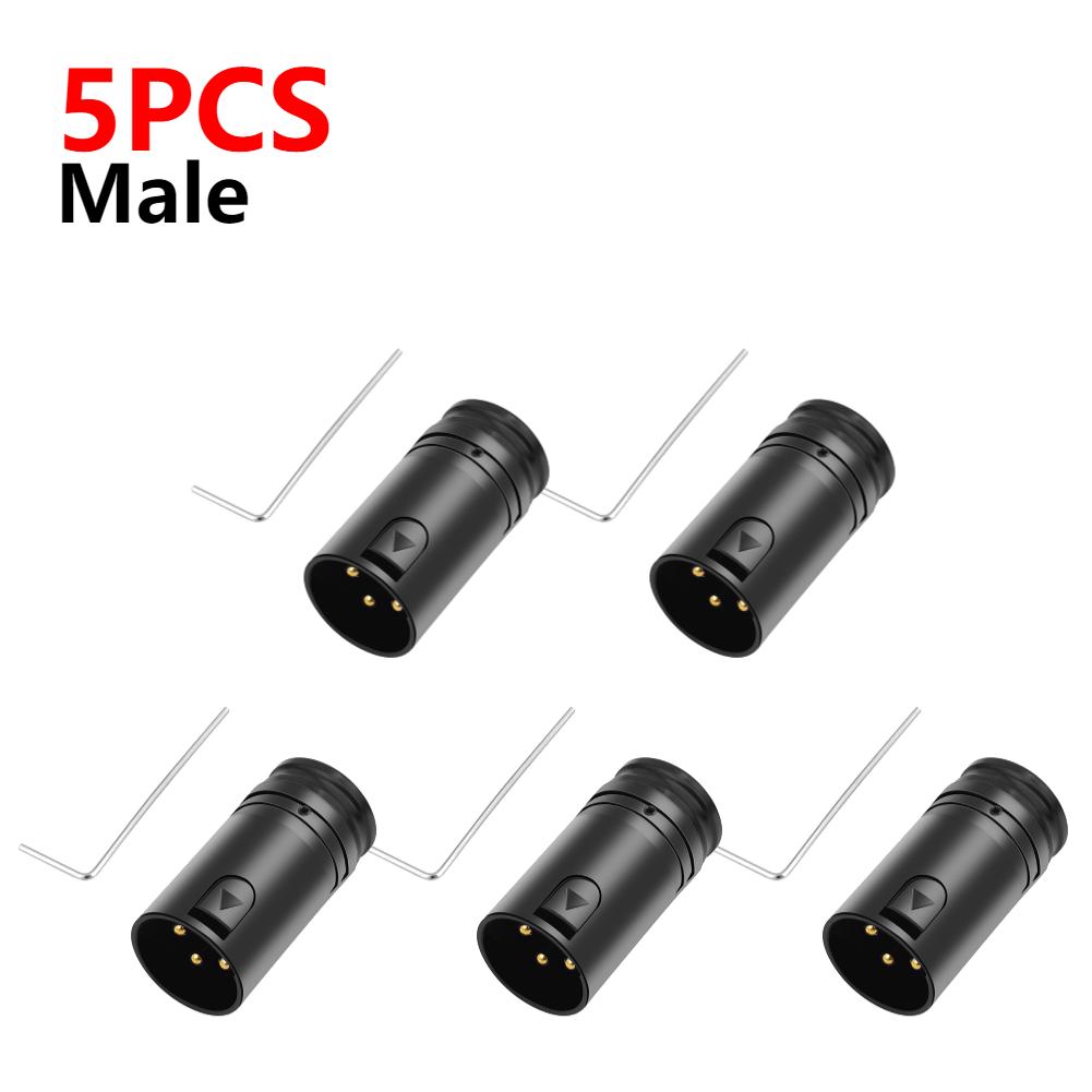 1-5PCS Male To Male/Female To Female XLR Audio Gold Plated Connector Plug with Wrench Black Shell 3 Pin XLR Solder Connector
