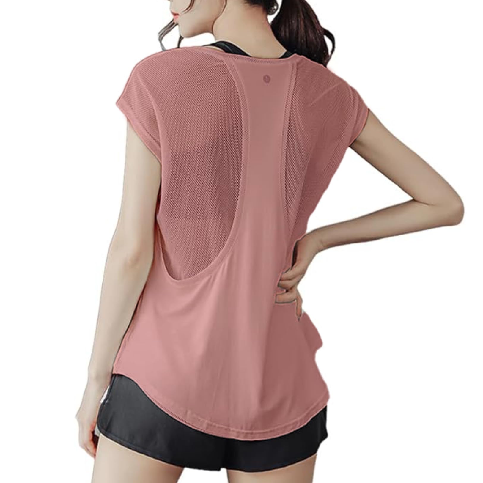 

PLEAVIT Women s Yoga T-Shirt, Stretch, Moisture-Wicking, Quick-Drying Mesh, Long Sleeve, Perfect for Pilates and Hot Yoga, Pink, Size L