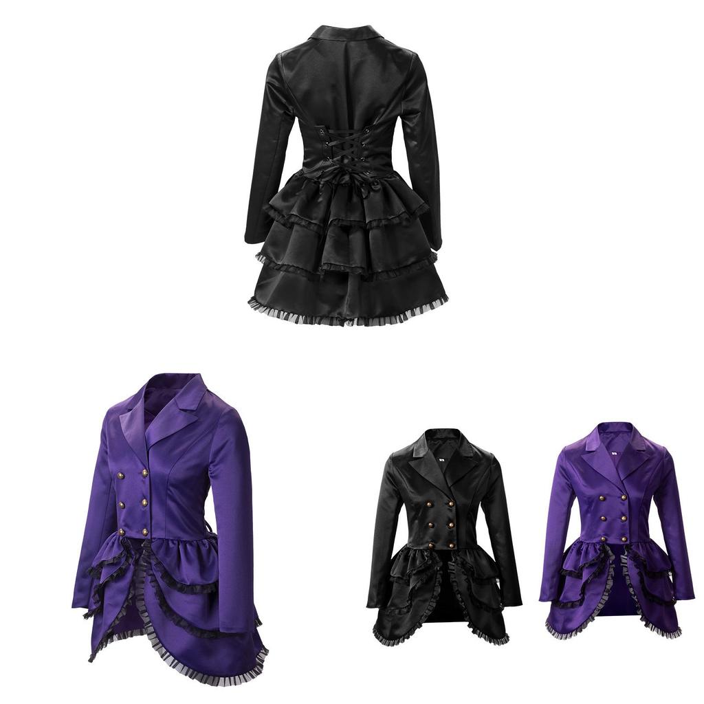 Women's Retro Gothic Lace Edge Double-breasted Medieval Renaissance Cos Stage Costume