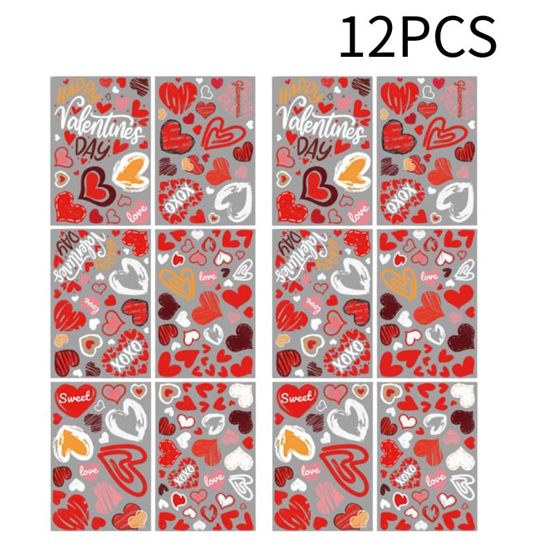 Valentine'S Day Window Decor Reusable Red Pink Heart Shaped Static Stickers Glass Art Decals Home Wall Stickers 6/12 Sheets