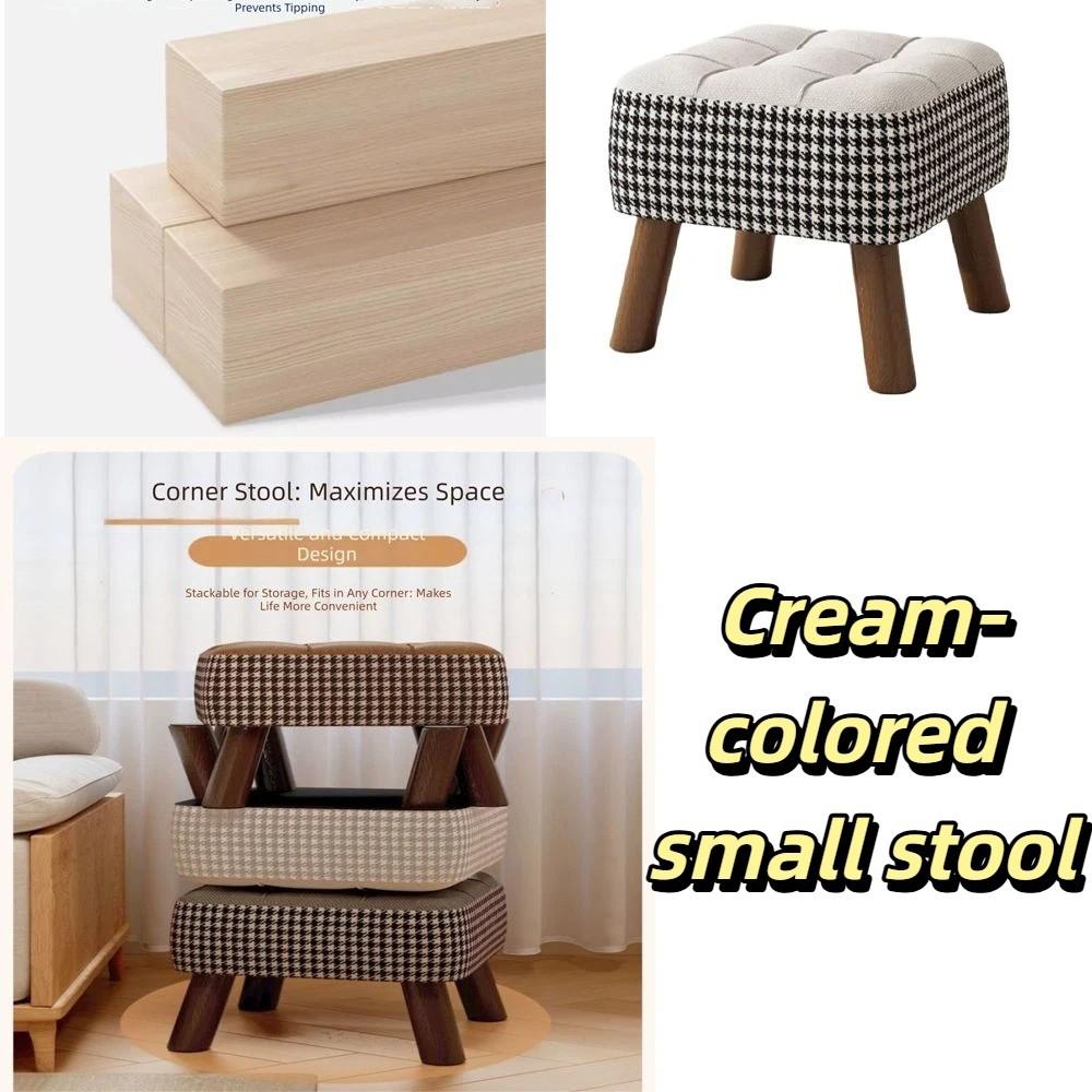 Sturdy Wooden Legs Low Stool Soft Upholstered Seat Cream Style Ottoman Ottoman  Daily Home Use