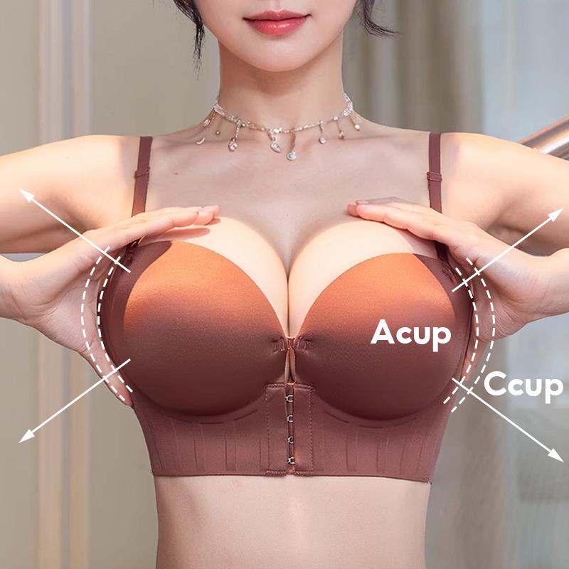 Front Closure Push Up Women's Bra Seamless Wireless Backless Bras Add Cup Thick Cup Brassiere Sexy Low Back Multiway Brassiere Gather Lingerie Female
