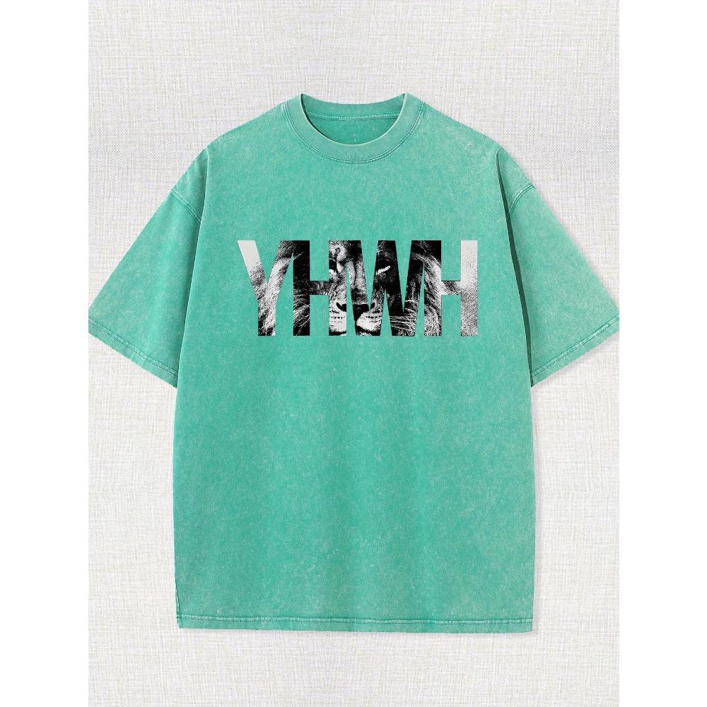 Men's Vintage-Inspired Lion Graphic T-Shirt - 100% Cotton, Short Sleeve, Crew Neck, Washed Black, Casual Summer Wear