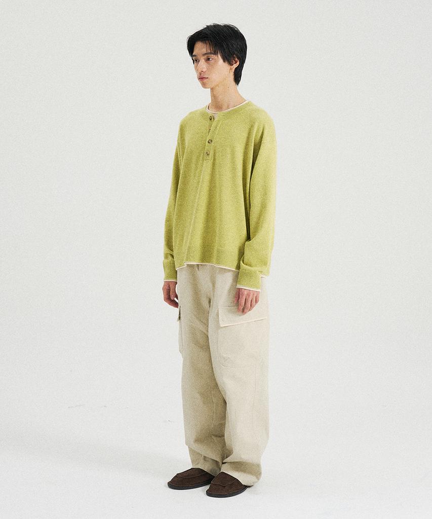 SLOWACID Layered Henley Neck Knit [Pair Green]