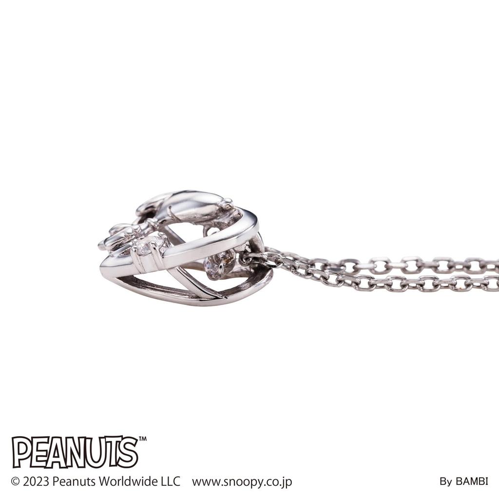 Snoopy PEANUTS Halskette 925 Silber Chirurgenstahl Zirkonia Tanzender Stein PNSS001RD [Weißklee]