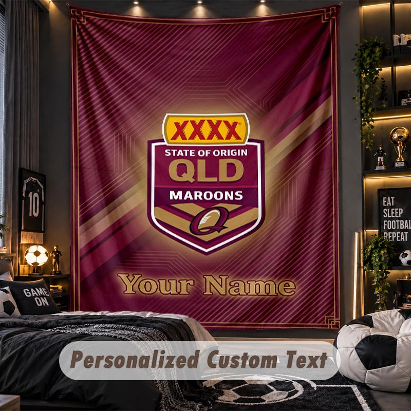 TapestryQueensland Maroons Custom Name Text Personalized Wall Hanging Tapestry Home Wall Decor