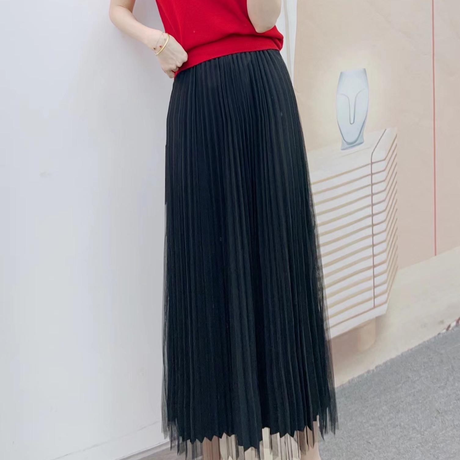 Spring 2026 High-Waisted Double-Sided Pleated Skirt - New Fashion One Size (45-65 kg) чёрный