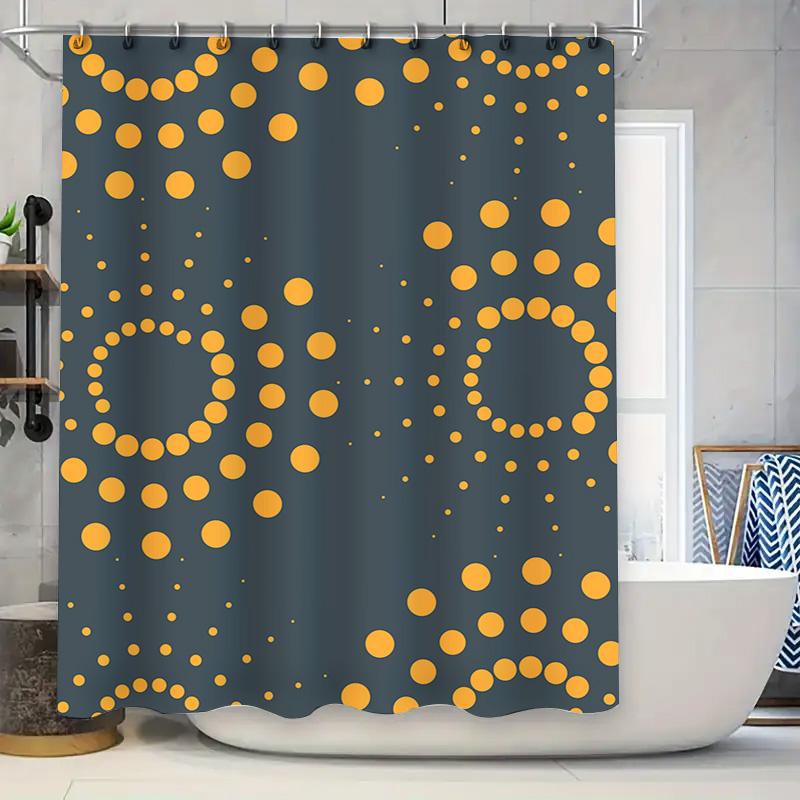 Elegant Yellow Dots Shower Curtain Decor Bathroom Shower Curtain Gray Waterproof Fabric with Hooks Modern Design for Bathrooms H
