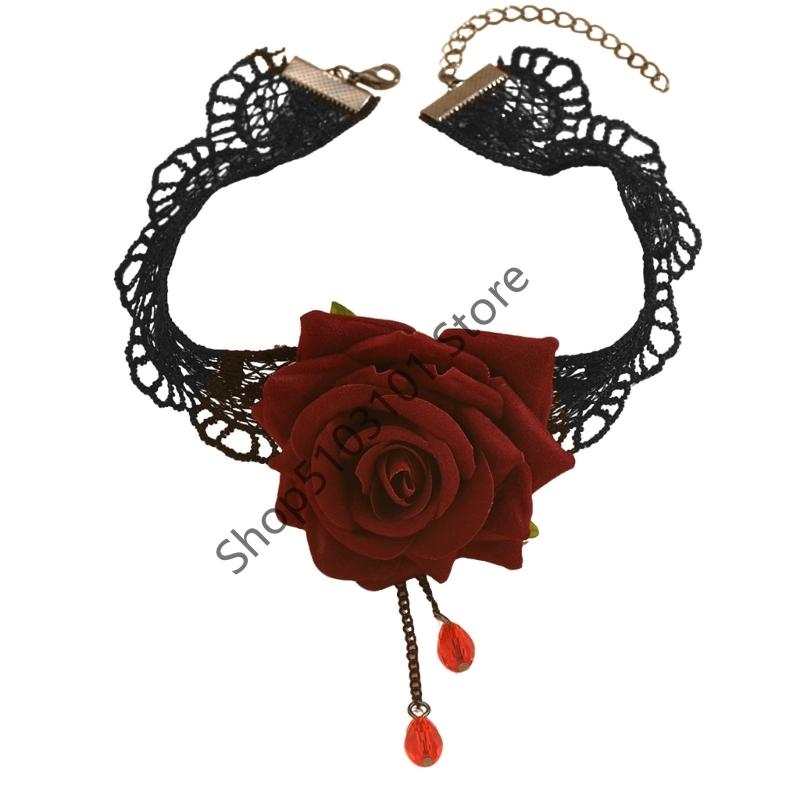 Gothic Flower Choker Necklace For Women Lace Rose Blossom Neck Chain Neck Accessory Halloween Jewelry