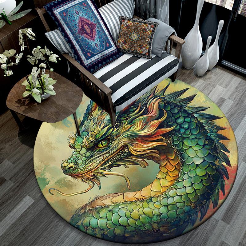 Fantasy Dragon Round Area Rug,Carpet Rug for Living Room Bedroom Sofa Playroom Decor,Non-slip Floor Mat