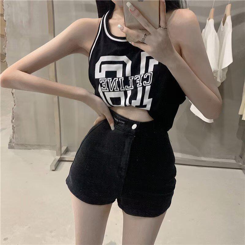 

Black High-Waist Korean-Style Women s Denim Shorts S: Height 155-165CM (37.5kg-45kg)