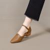 New Style of Coarse-heeled Soft Leather Shallow Toe Shoes, Versatile Soft-soled Mid-heel Women's Shoes