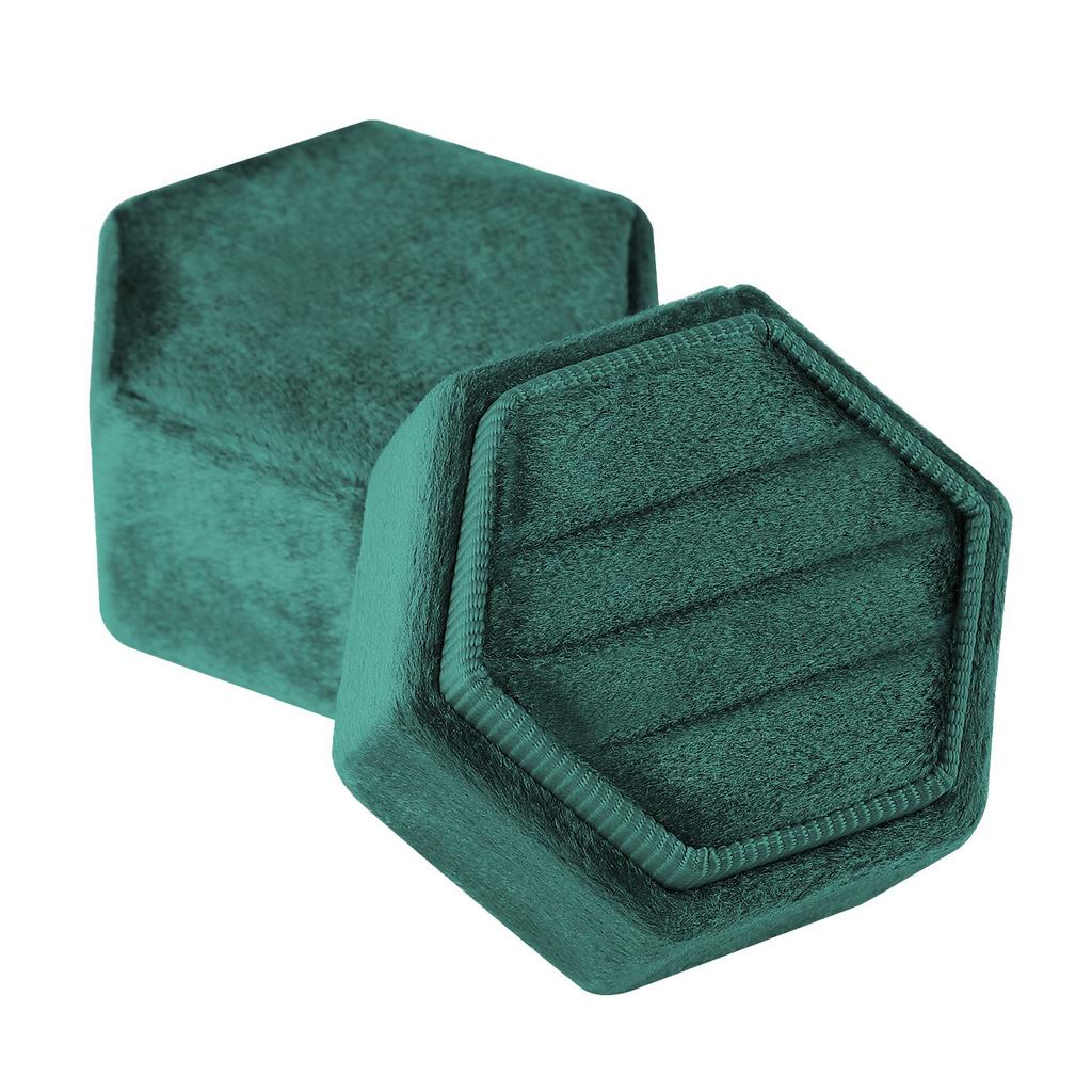 Vintage Hexagon Jewelry Double Ring Box Empty Case Holder for Engagement Wedding Ceremony Valentines Day Gift