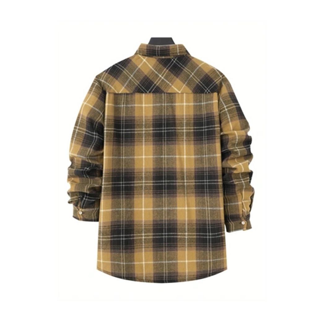 Cardigan Cămașă Casual pentru Bărbați cu Mânecă Lungă și Buzunar, cu Carouri Pinstripe din Lână Măcinată