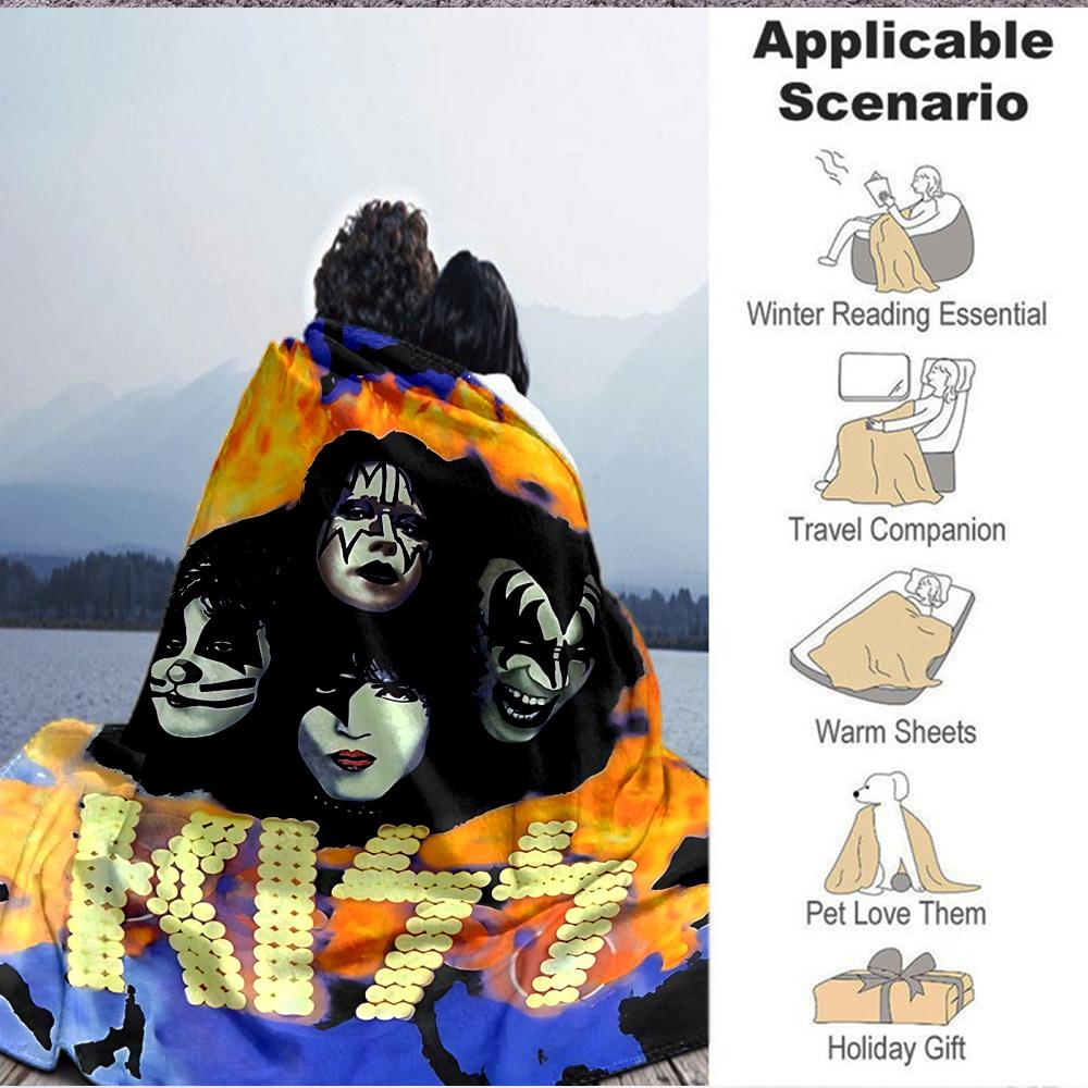 1PC KISS Band Blanket Soft Warm All Season Throw for Sofa, Bed, Car, Office Vibrant Colorful Design, Durable & Cozy Gift