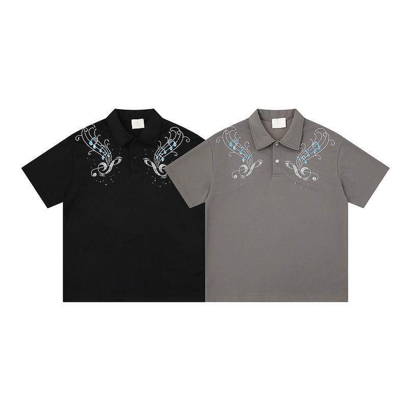American high street embroidered lapel short-sleeved POLO shirt can be worn by men and women in summer loose college style casual couple half-sleeves