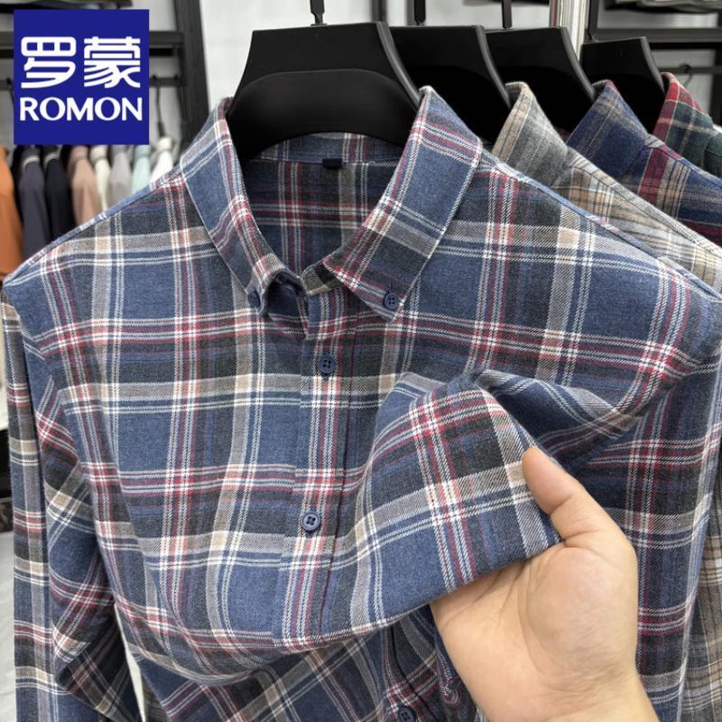 Men s Autumn/Winter Plaid Brushed Long-Sleeve Shirt 3XL