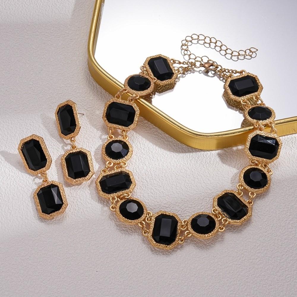 Kupfer Schwarz Geometrische Halskette Schlüsselbeinkette Dunkler Stil Halskette Retro Schwarze Ohrringe Party