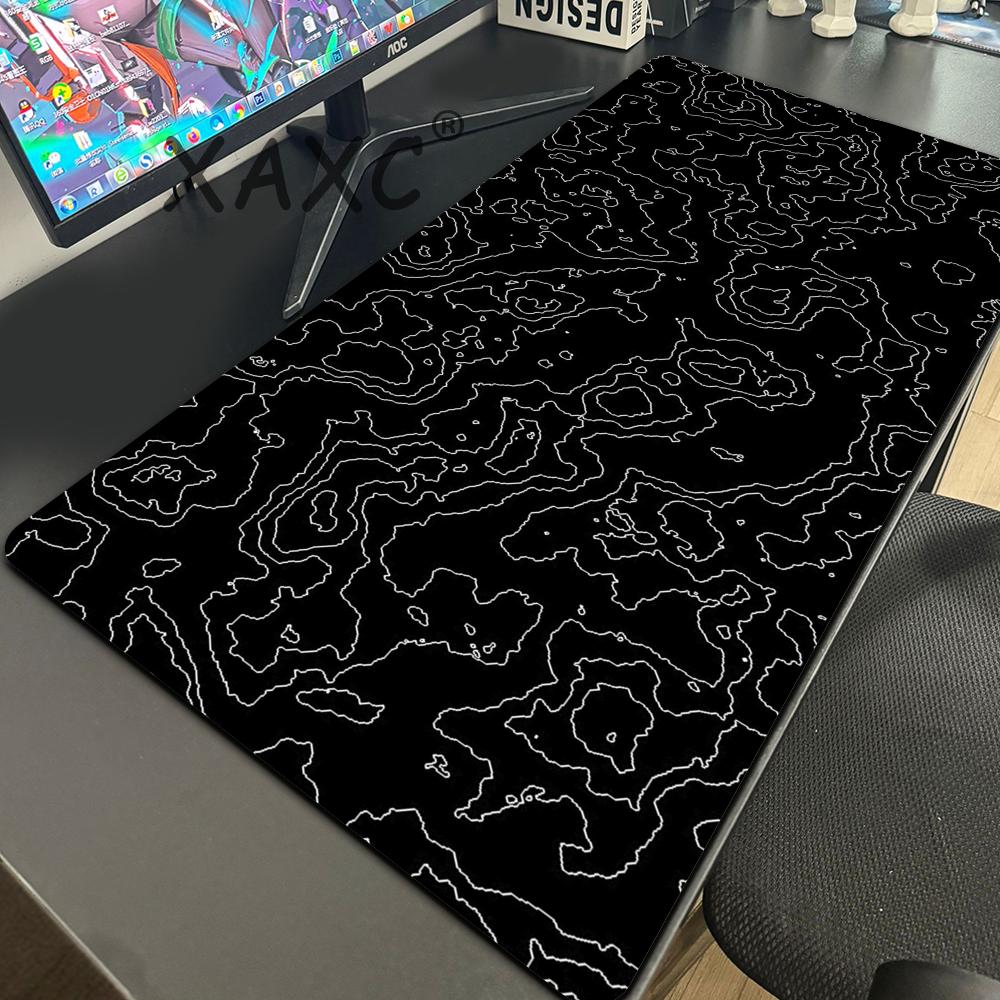 Black White Contour Lines Mouse Pad Gaming XL Home Computer Custom Mousepad X Playmat Mouse Mat Computer