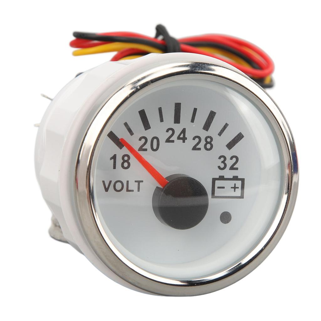 52mm Voltmeter Gauge 18V?32V White Dial Face Silver Bezel Universal Electrical Pointer Voltage