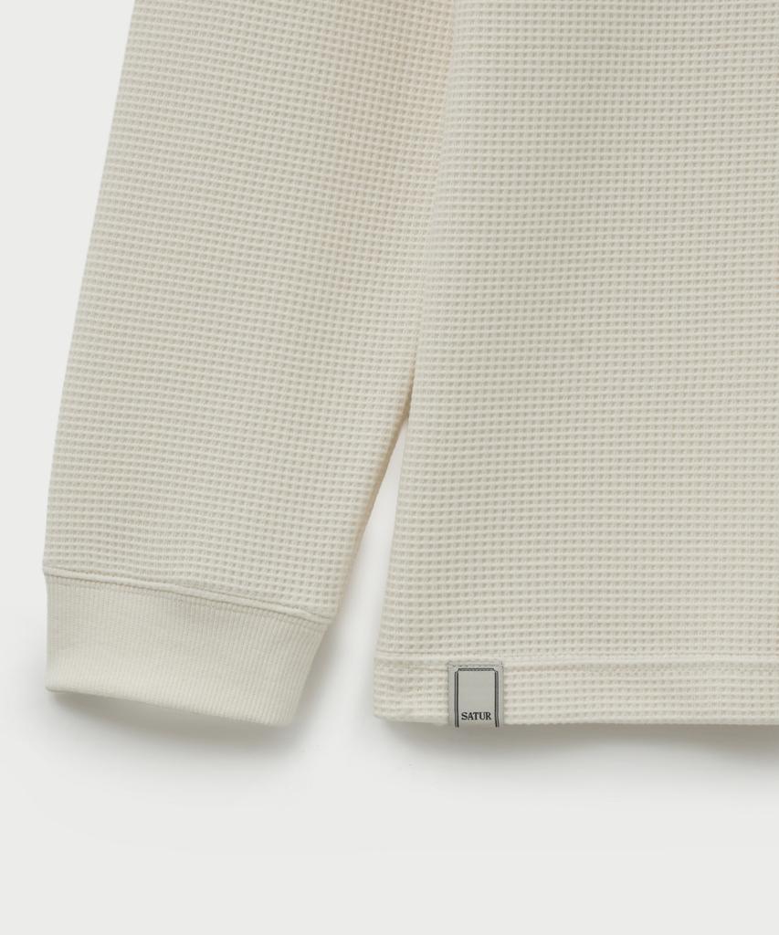 Seteo Waffle Henley Neck T-Shirt Cream
