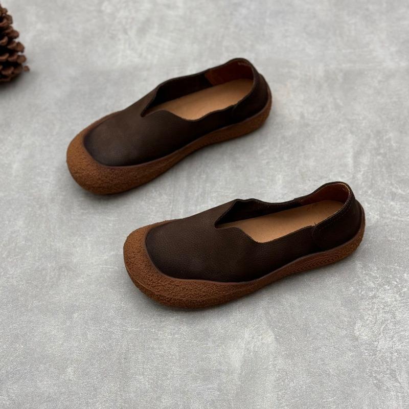 Pantofi individuali din piele vintage lucrați manual Pantofi de damă casual din piele de vaca mată