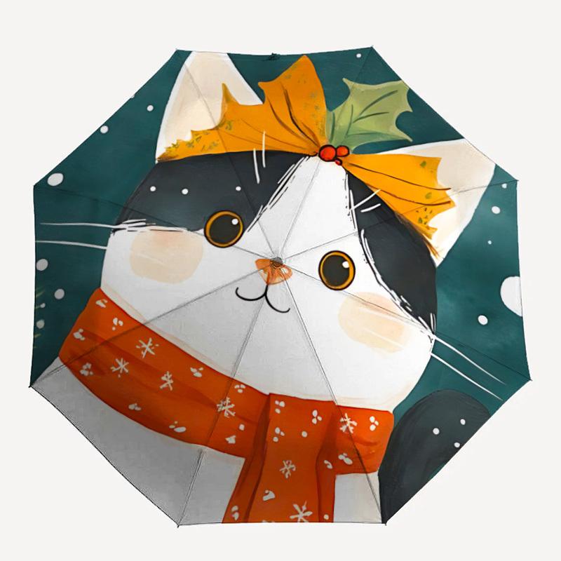 1pc Winter Cat Automatic Folding Umbrella - Compact 8-Rib Design, Durable Plastic & Iron, Lightweight for Outdoor Daily Use177