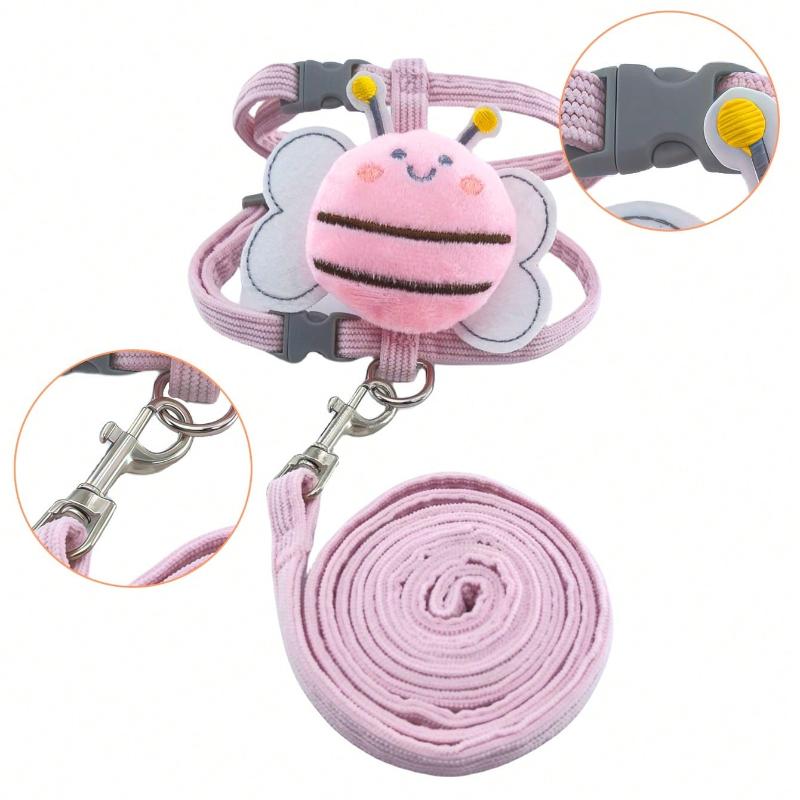 1 Set Pink Pet Leash, New Bee Design Anti-Pull Adjustable Walking Lead for Cats, Small Dogs, Outdoor Pet Supplies