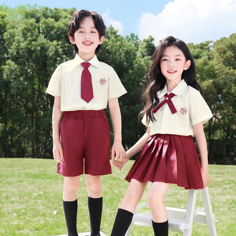 June 1st British Style Summer Choir Uniform for Primary Students: Short Sleeve Lapel for Boys & Girls Graduation Photos