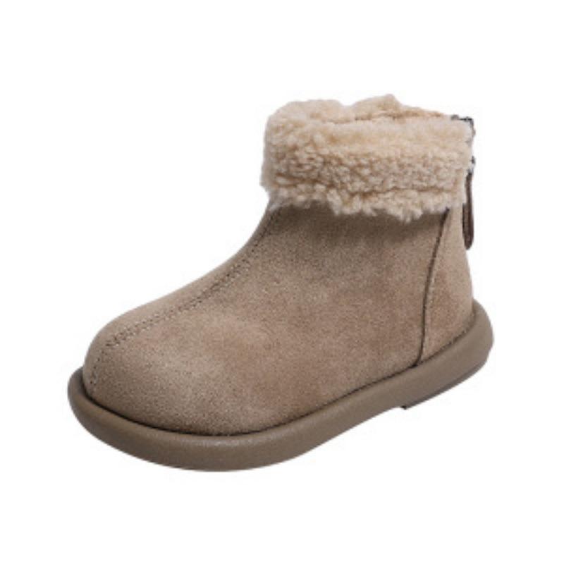 French Retro Korean Style Fleece Lined Warm Ankle Boots For Kids Boys Girls