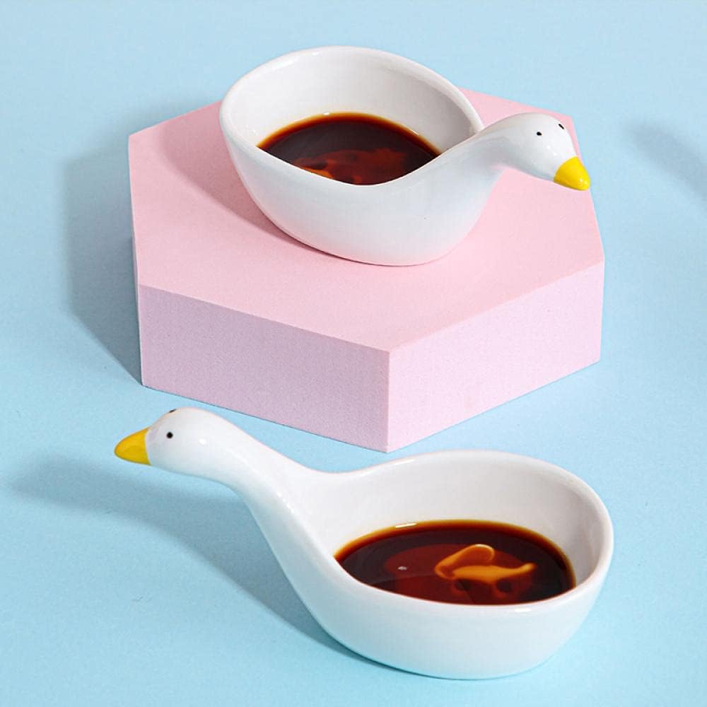 WAIT FLY 4pcs White Porcelain Sauce Dipping Bowl, 4-Inch Appetizer Plate Seasoning Dish, Stackable, Cute Duck Shape