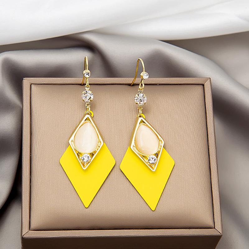 Geometric Tulip Cat's Eye Stone Earrings with 925 Silver Needle