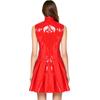 S-3XL Wet Look PU Sleeveless Dress Open Front Button Overlay Pleated Hem Glossy Vinyl for Rave Party Club Night