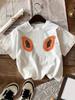 Papaya Print Round Neck Short Sleeve T-shirt Casual and Simple Style Suitable for Summer Ladies' Daily Wear