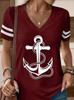 Graphic Striped Anchor 3D Print T-Shirts Women's V-Neck Short Sleeve T Shirt Y2K Oversized Tees Harajuku Tops Female Clothing
